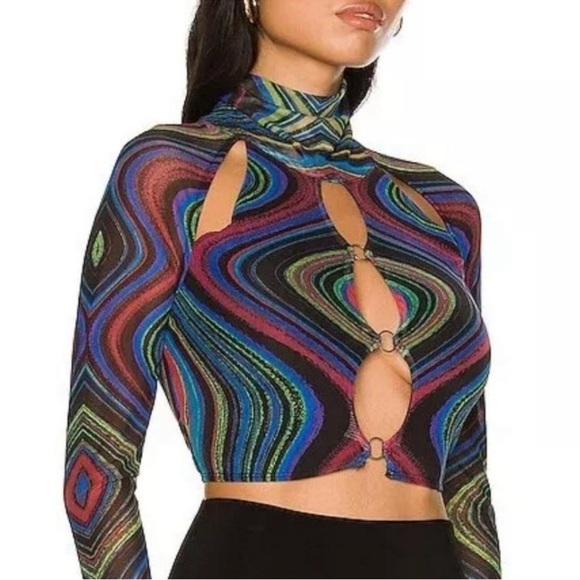AFRM Tops - AFRM Vibrant Patterned Cut-Out Crop Top